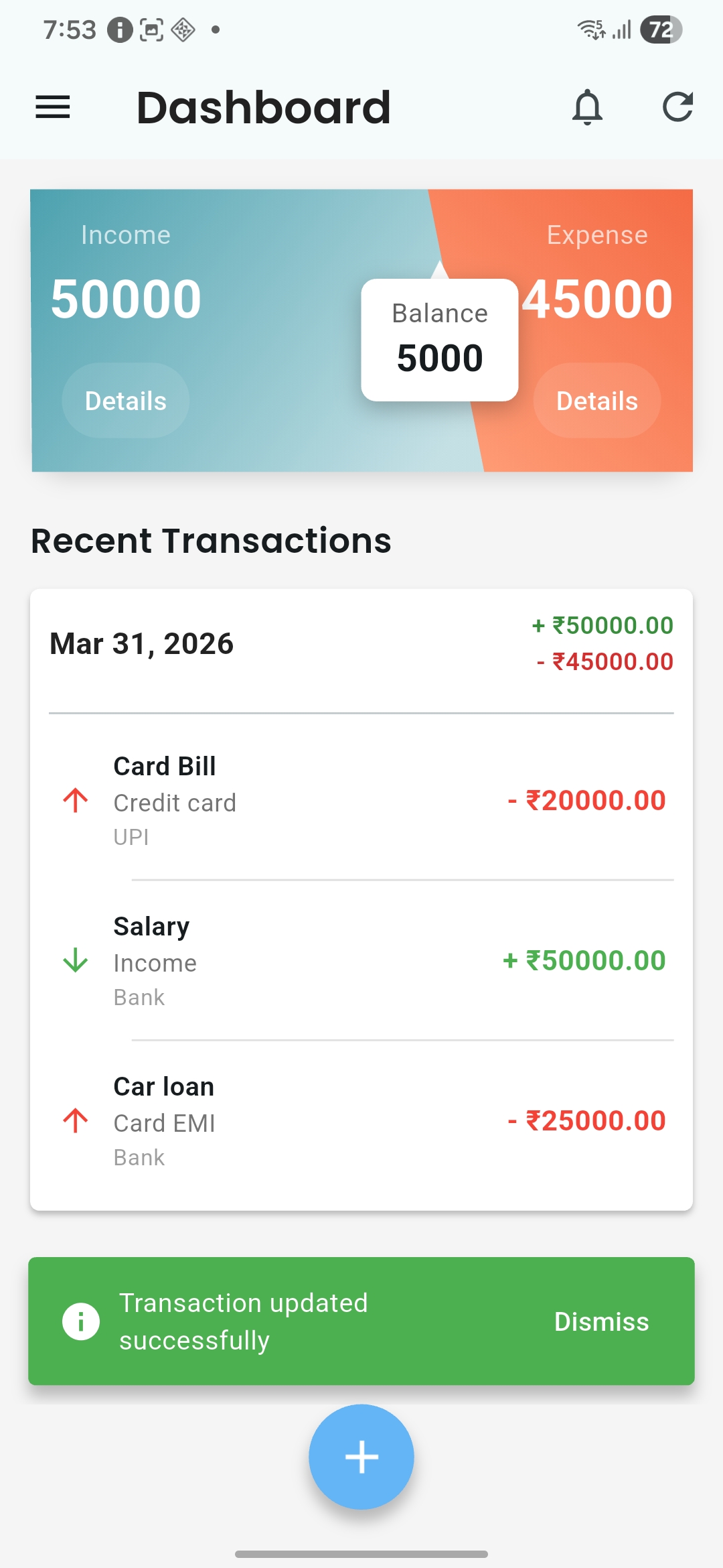 xPen - Dashboard overview with income and expense