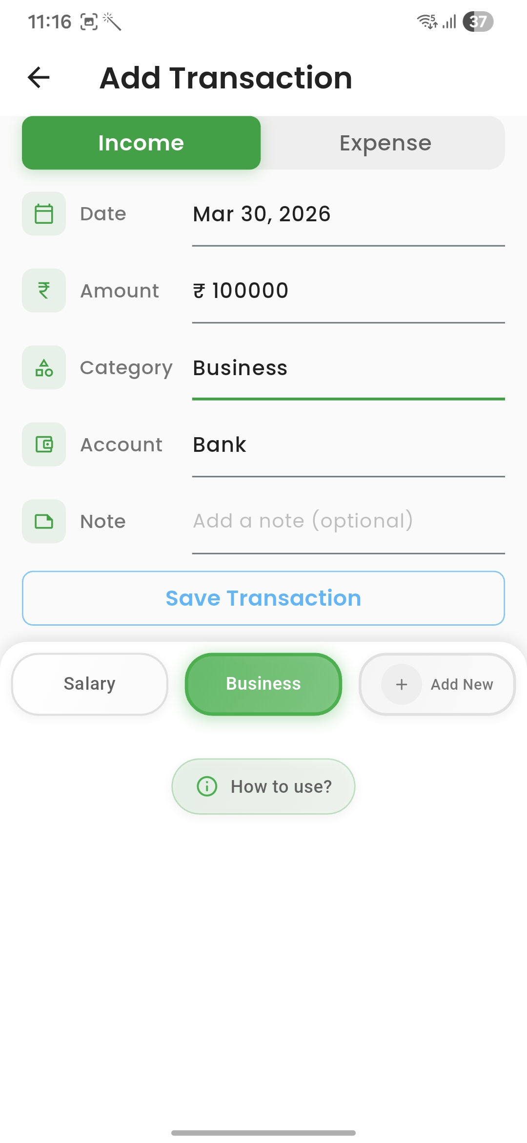 xPen - Add transaction form